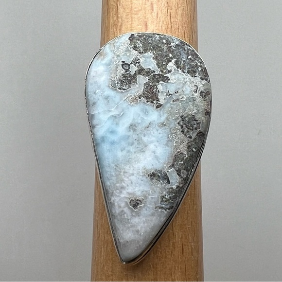 New Blue Larimar Stone Silver Overlay Ring Size 10 - Picture 3 of 9